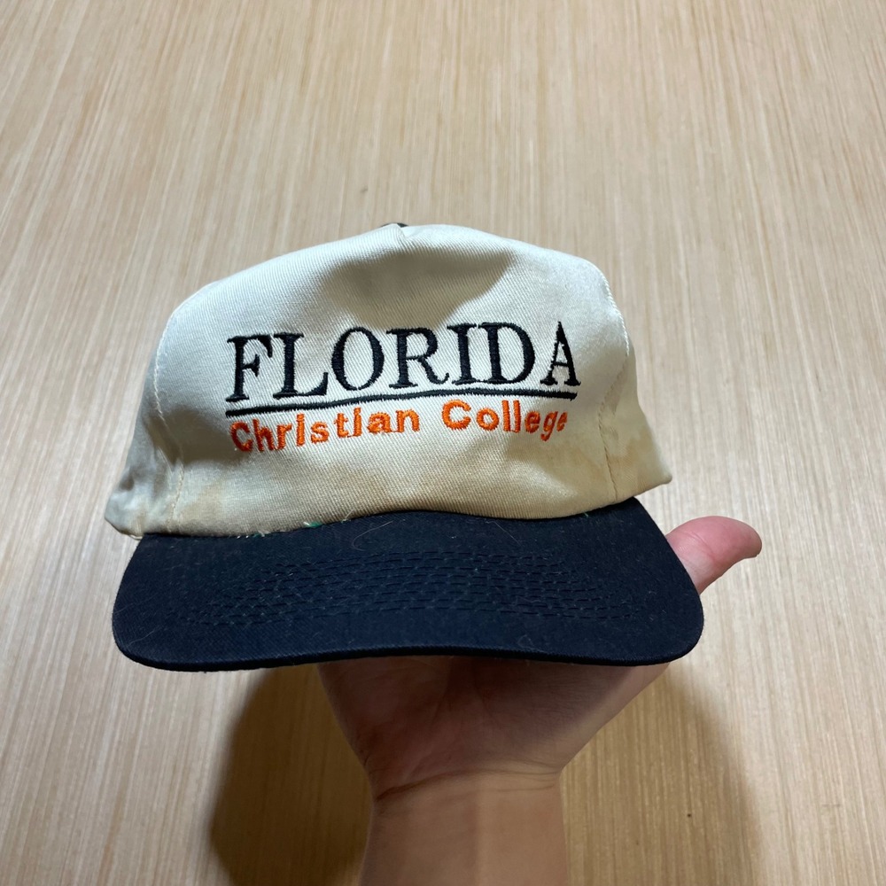 KC Florida Christian College Men Snapback Hat Two Tone Cream Black Vintage